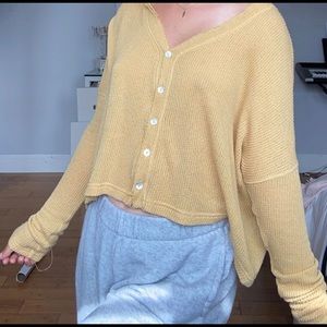 yellow long sleve button down top